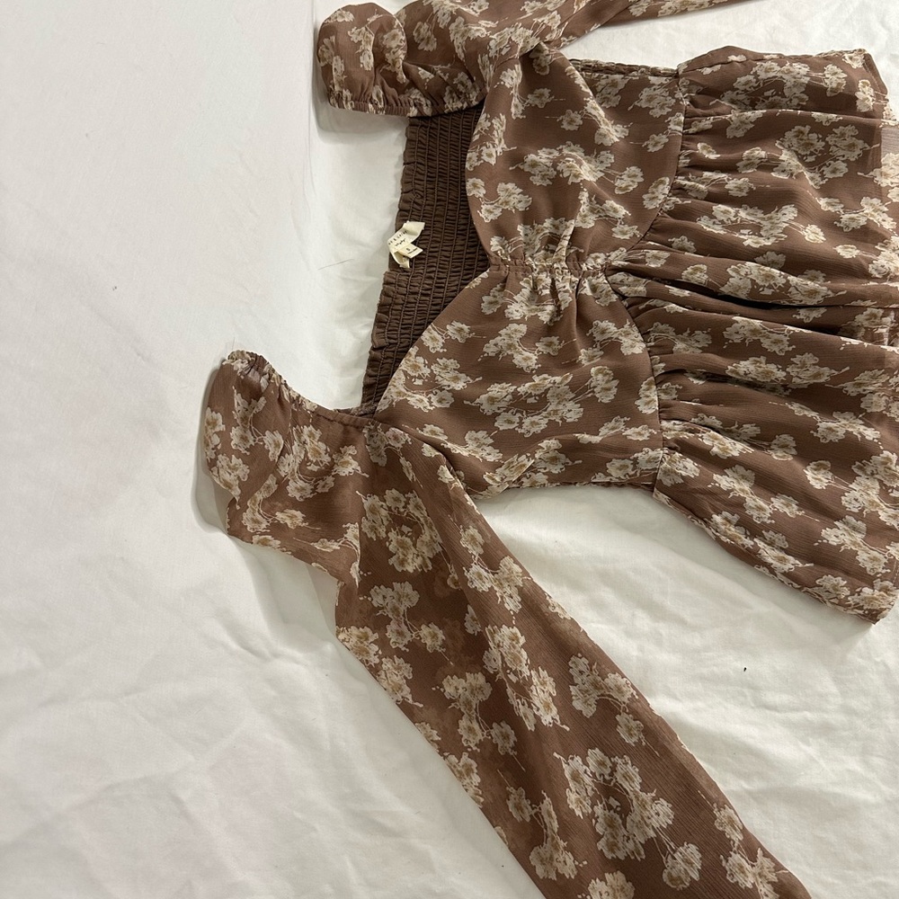 Aritzia Brown Smocked Top